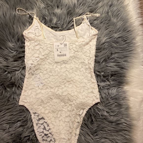 Zara White Lace Bodysuit Women’s Size Small NWT Adjustable Straps Sheer - Picture 5 of 9